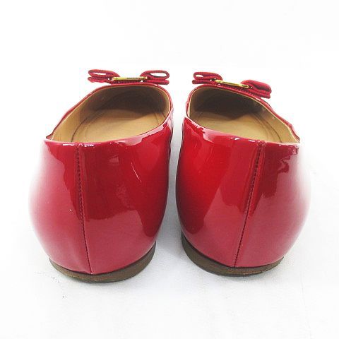 Ferragamo フェラガモ ヴァラ リボンパンプス 8D 赤 エナメル サルバトーレフェラガモSalvatore Ferragamo リボンエナメルヒール