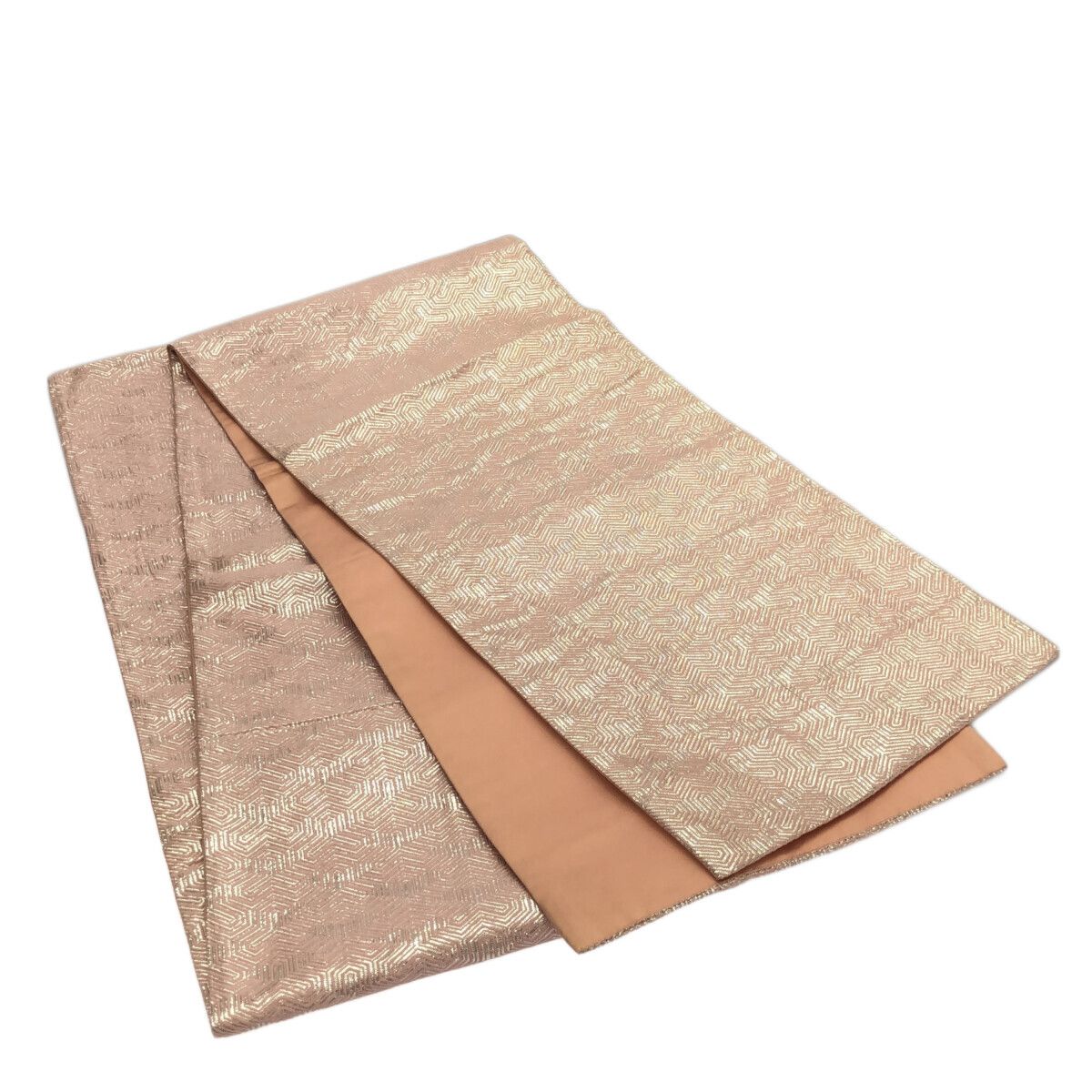 83番未仕立て新品袋帯　西陣織　クリスマスにオススメ！ピンクベージュの六通袋帯 訳あり 西陣袋帯 正絹袋帯 別誂え 金×ピンク×紫（花） 未仕立商品 正装