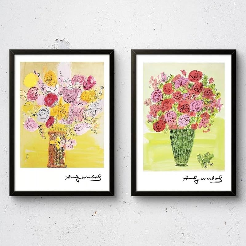 新品】 アンディウォーホル 黄色いお花の絵 バラの絵 2枚セット
