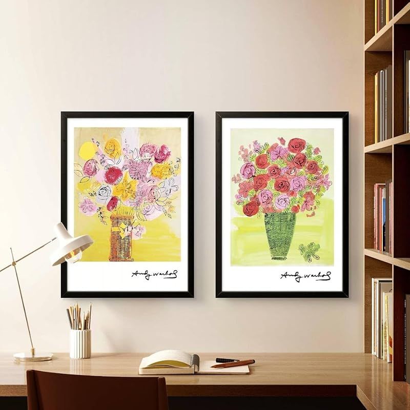 新品】 アンディウォーホル 黄色いお花の絵 バラの絵 2枚セット