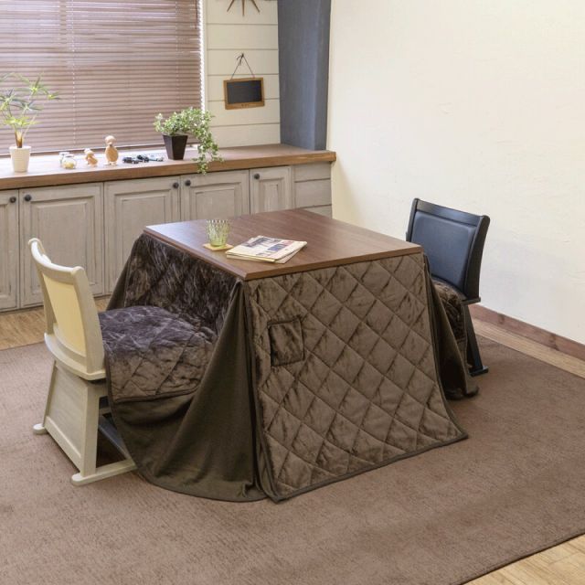 ダイニングコタツ 正方形 Loraine80x80・掛け布団セット ブラウン