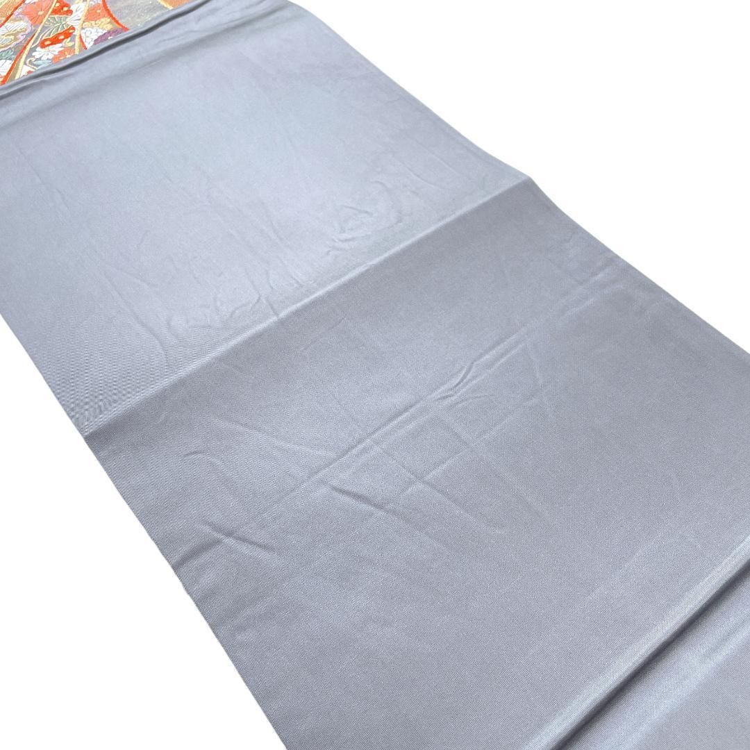  袋帯 正絹 金銀糸 束ね熨斗 四季草花 蝶 シルバーグレー 振袖 成人式 着物 kimonolove リユース品 オゾン消臭サービス AO-0605 袋帯 帯