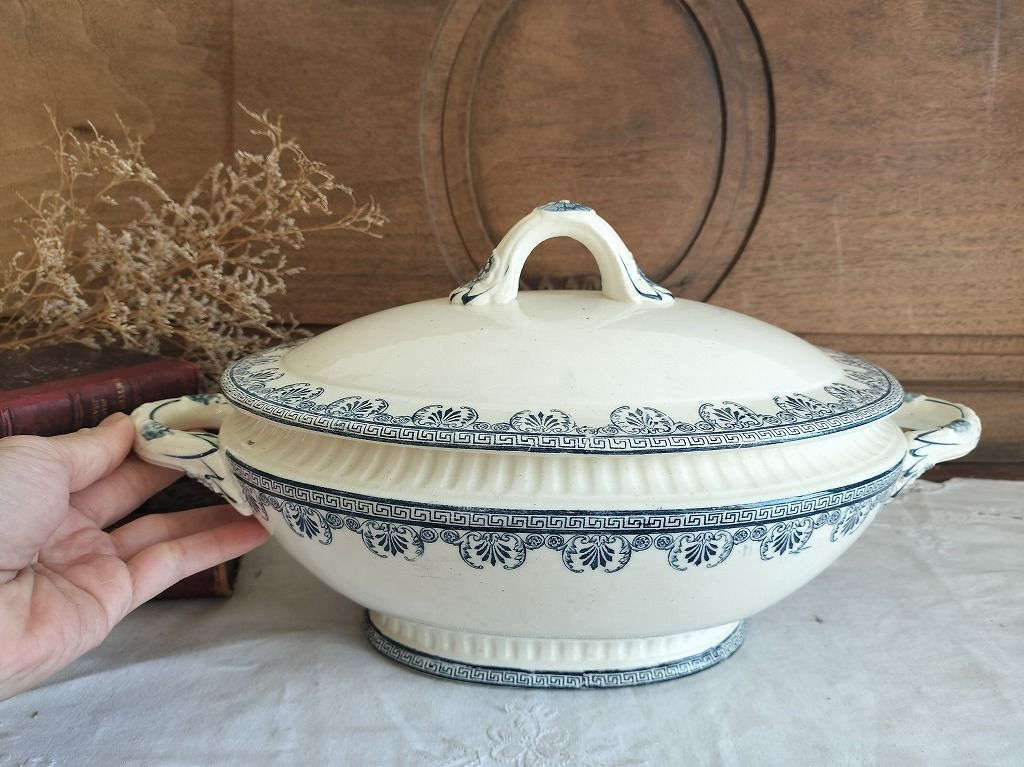 フランス アンティーク 絵付き 素敵な 蓋つき スーピエール 1900年 美