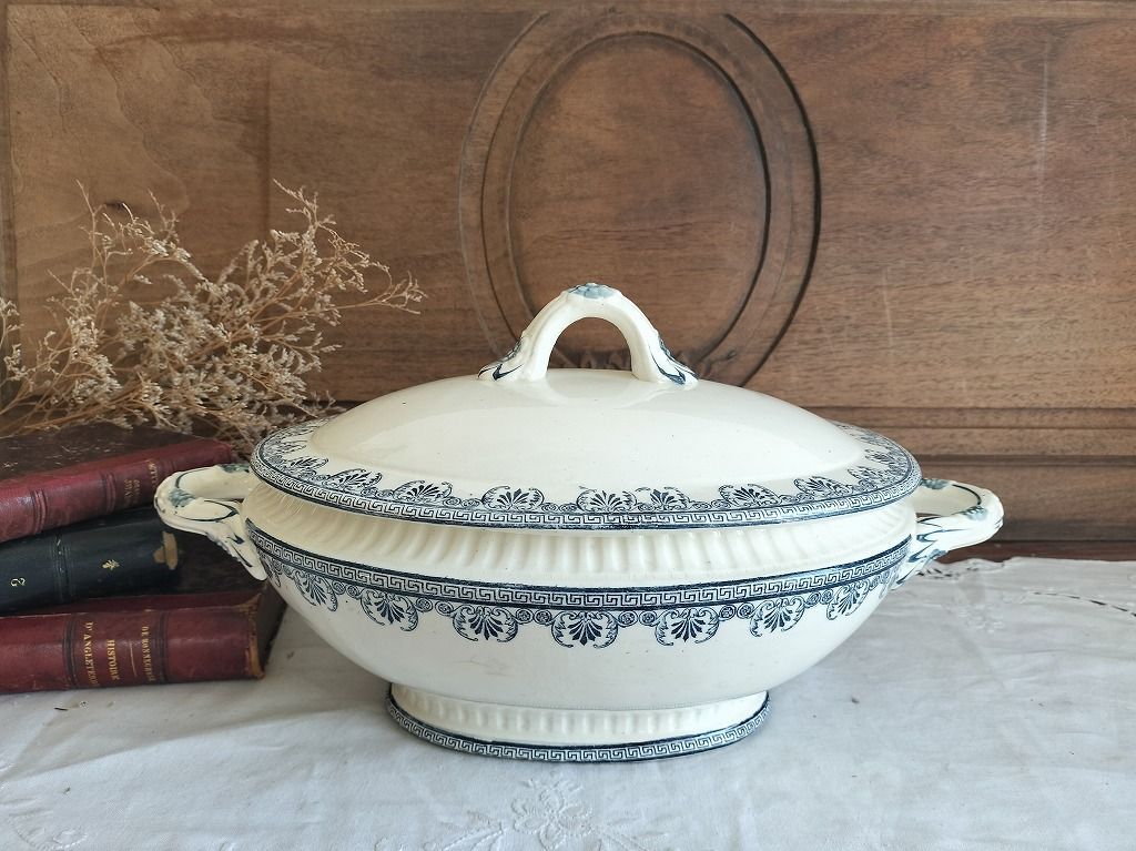 フランス アンティーク 絵付き 素敵な 蓋つき スーピエール 1900年 美