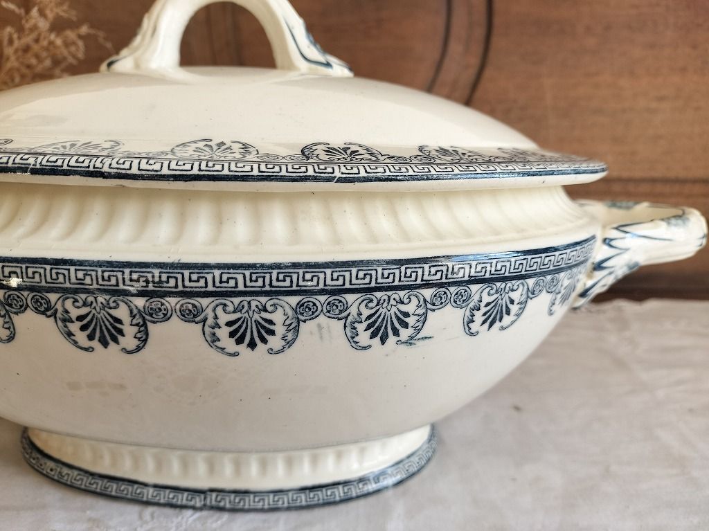 フランス アンティーク 絵付き 素敵な 蓋つき スーピエール 1900年 美