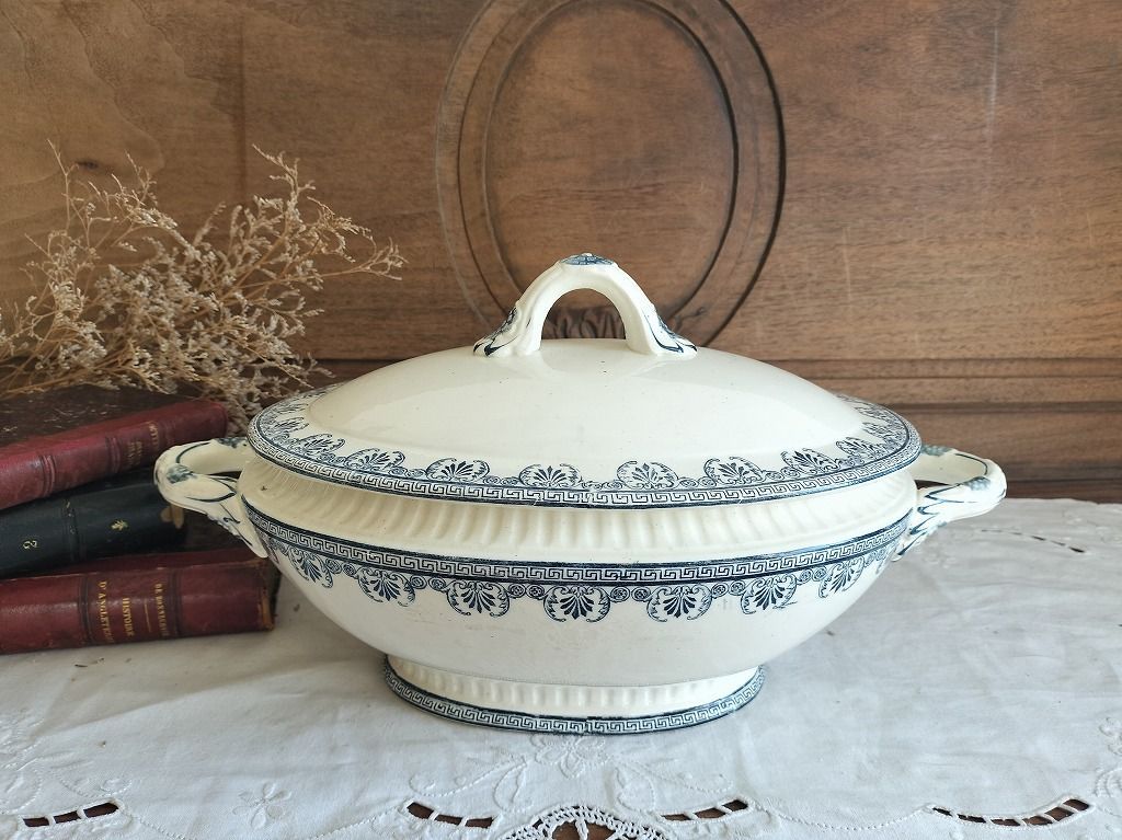 フランス アンティーク 絵付き 素敵な 蓋つき スーピエール 1900年 美