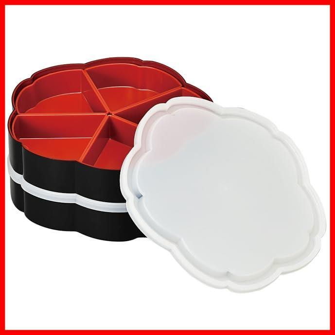 新品未使用　山中塗　千趣会　重箱　桜　お椀　小鉢　お正月　パーティ 特価セール】M15404 7.5桜型二段オードブル(タッパ・小鉢付) 花の小路