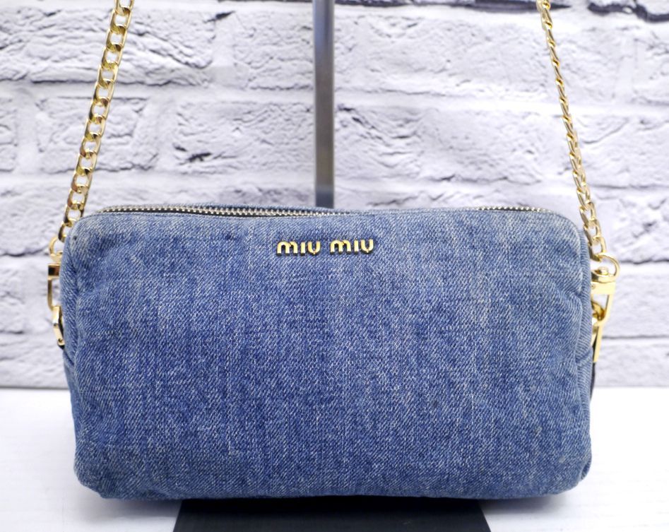 美品◇ miu miu ミュウミュウ MADRAS マドラス クロスボディ デニム