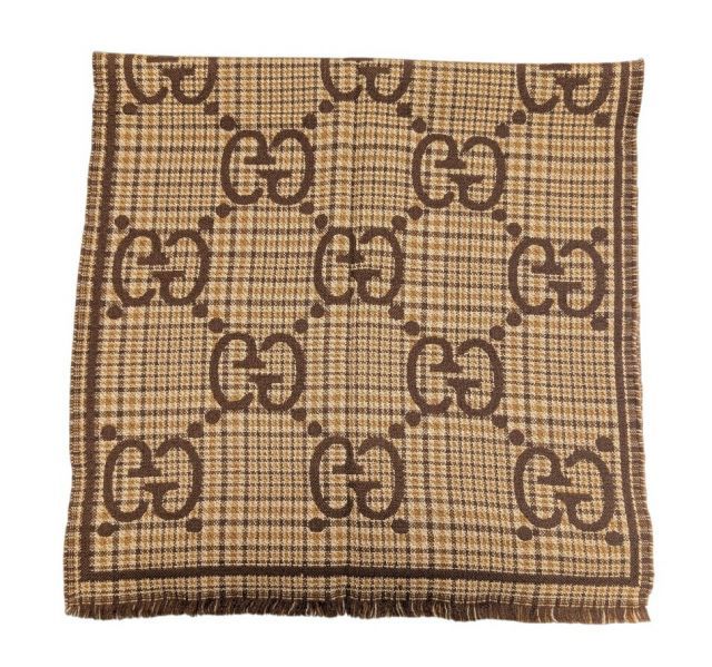 グッチ マフラー GGウール マフラー スカーフ チェック ブラウン