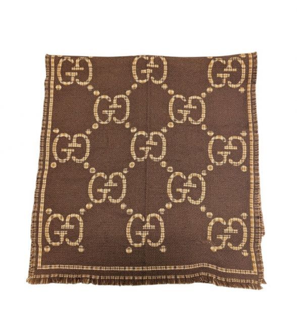 グッチ マフラー GGウール マフラー スカーフ チェック ブラウン