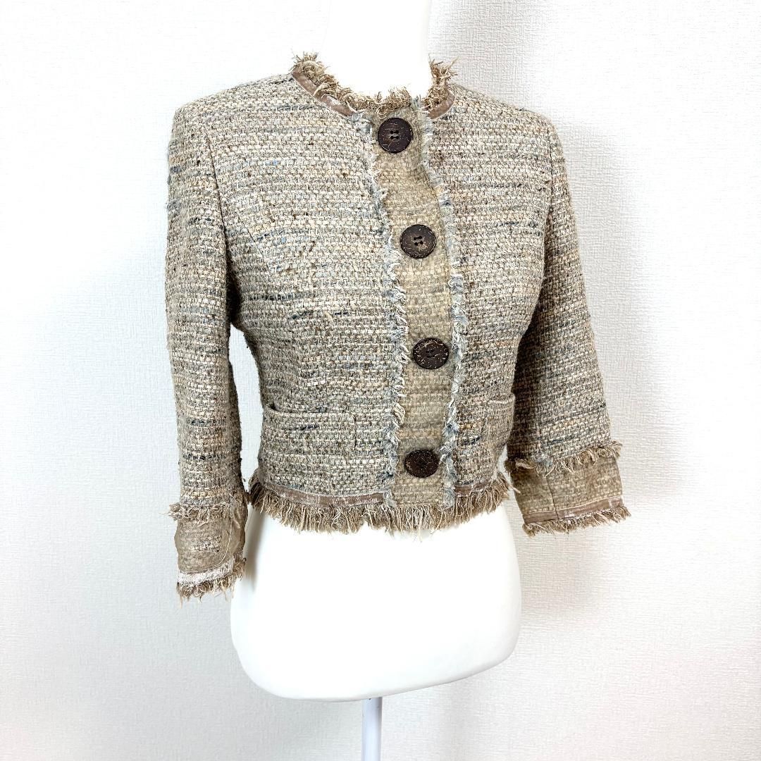 美品　フォクシーツイードジャケット　ベージュ38 SP品 美品フォクシーツイードジャケットベージュ38 SP品