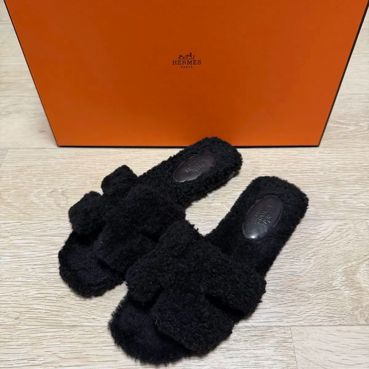 S+級/36 5 エルメス オラン シアリング ファー サンダル スリッパ