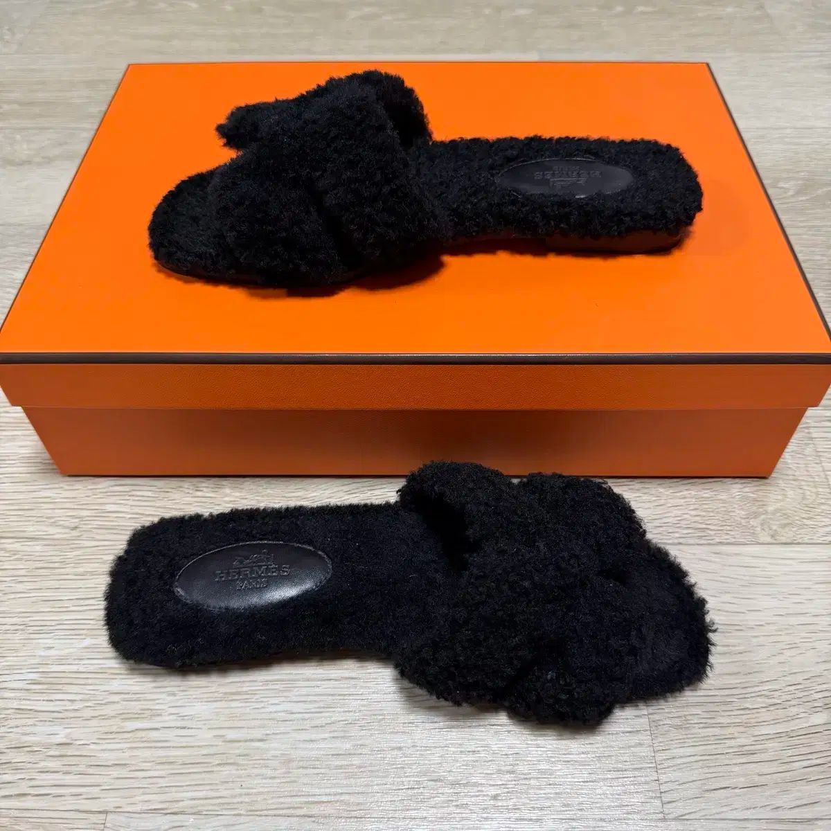 S+級/36 5 エルメス オラン シアリング ファー サンダル スリッパ