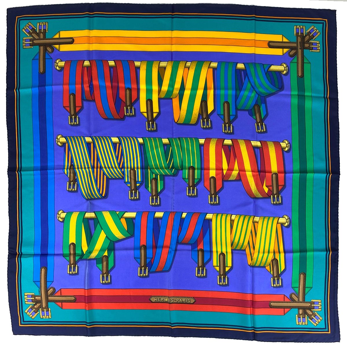 エルメス HERMES カレ 90 J.METS サスペンダー柄 ベルト スカーフ