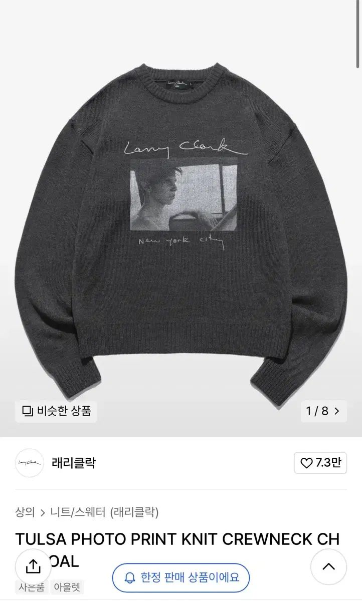 ラリークラーク PHOTO PRINT ニット クルーネック チャコール M