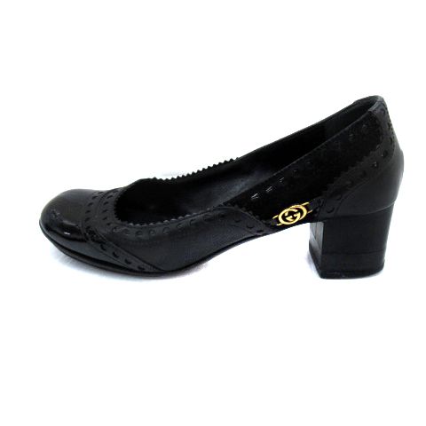 グッチ GUCCI パンプス エッグトゥ ローヒール チャンキーヒール