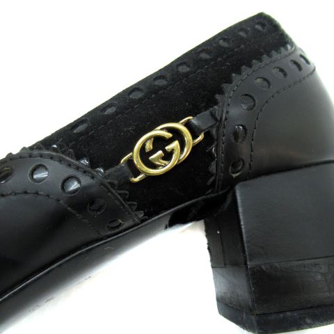 グッチ GUCCI パンプス エッグトゥ ローヒール チャンキーヒール