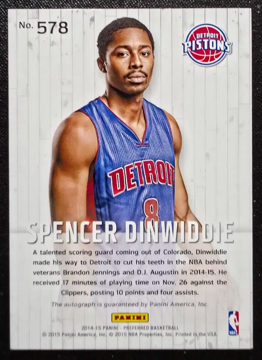 Spencer Dinwiddie 購入 ルーキー自筆限定サイン バスケット カード 1