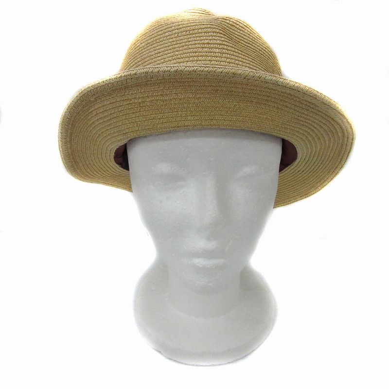 Ca4la ベージュストローハット 黒リボン付き カシラ CA4LA 麦わら帽子 ストローハット リボン ヘアピン付き ライト
