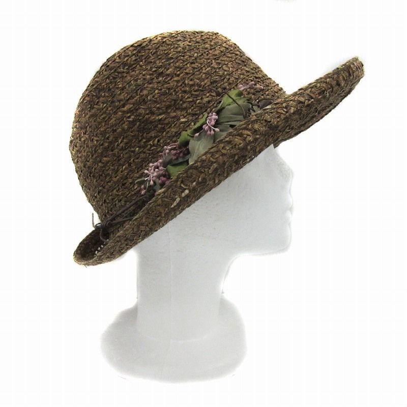 カシラ CA4LA 麦わら帽子 ストローハット 装飾 茶 ブラウン /YS17