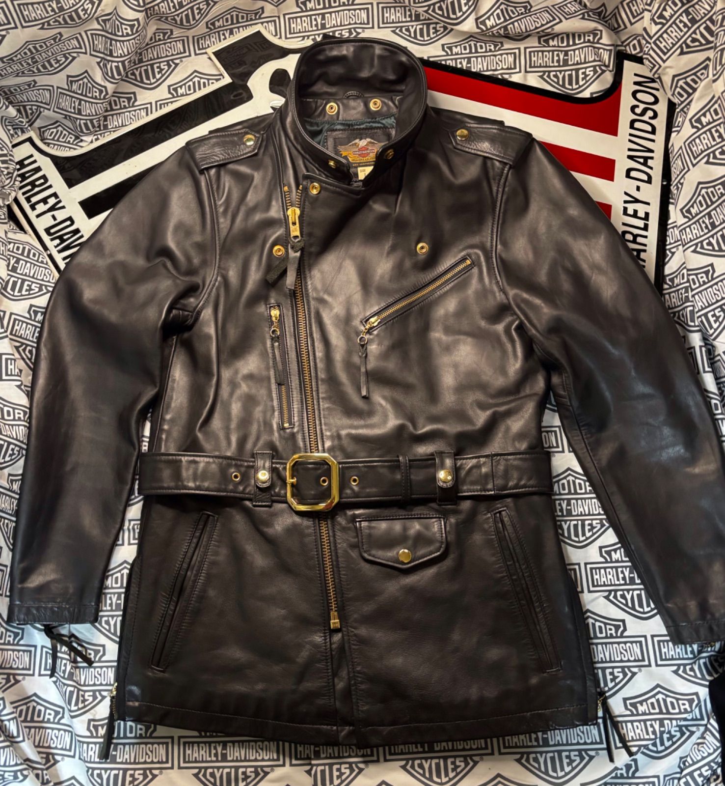 ⭐️HARLEY-DAVIDSON軽量レザー両面ジャケット稀少❗️⭐️レアな美品収集品 ⭐️入手困難モデル！⭐️非常に稀少なUS-Harley-Davidson POLICE