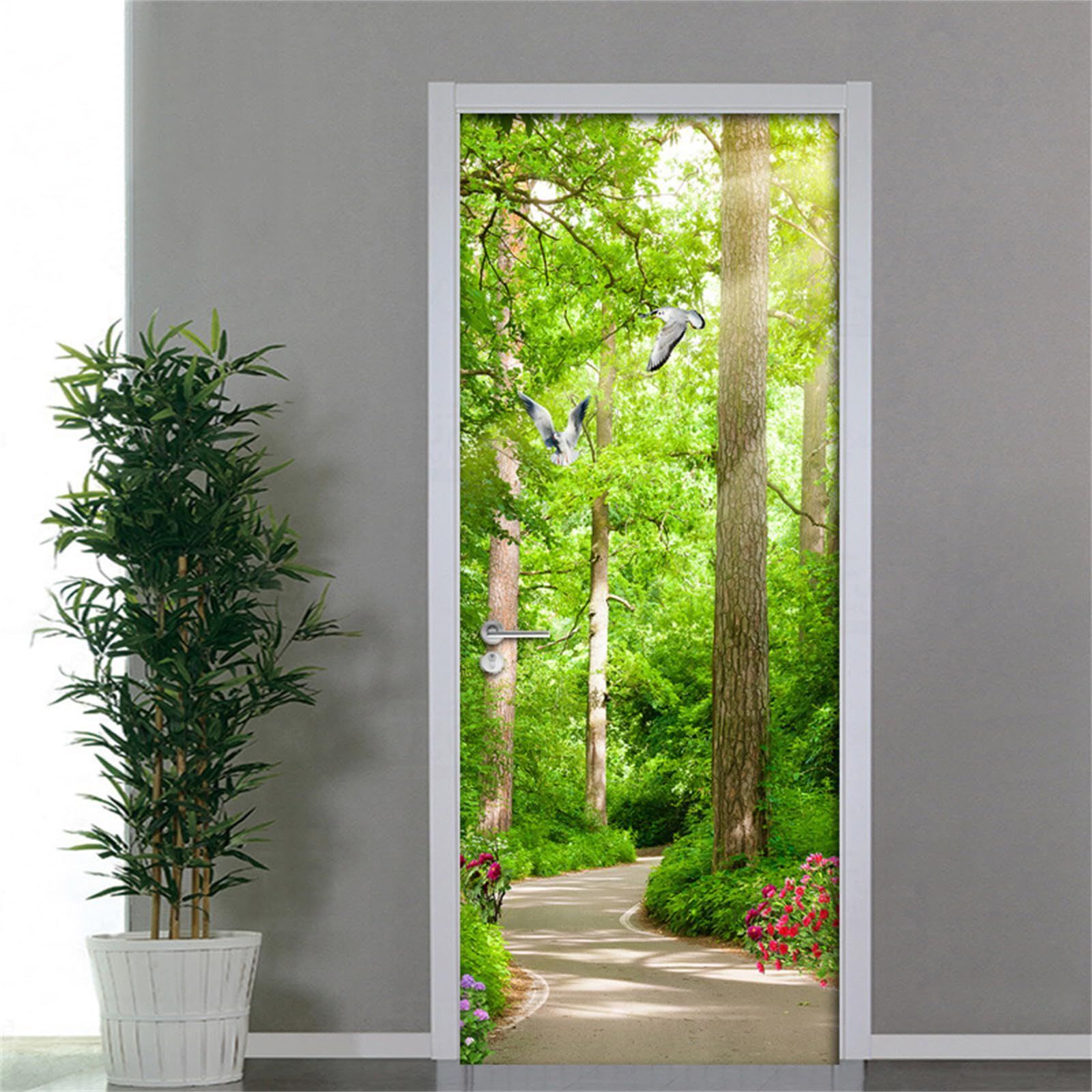 新着商品 77x200cm シール ウォール 剥がせる 防水すてっかー PVC 飾り ドア ドア 壁シール ドア用のステッカー 部屋 寝室 リビングルーム ベッドルーム ポスター お風呂 はがせる ドア装飾ステッカー 自然風景 道 緑の森の木 ドア用 ウォー