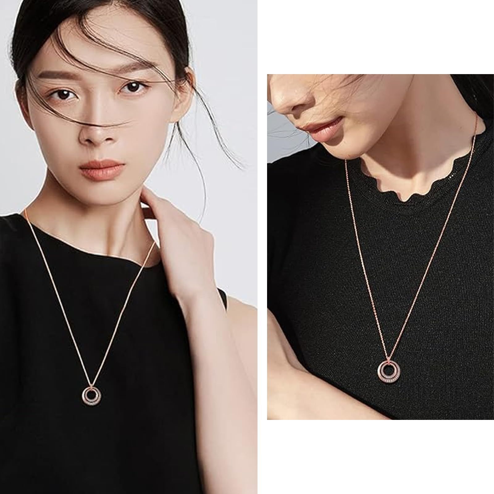 60 5 cm プレゼント ペンダント ネックレス 女性 3連サークル ジュエリー レディース ロングネックレス ピンクゴールド bird 2連 Free