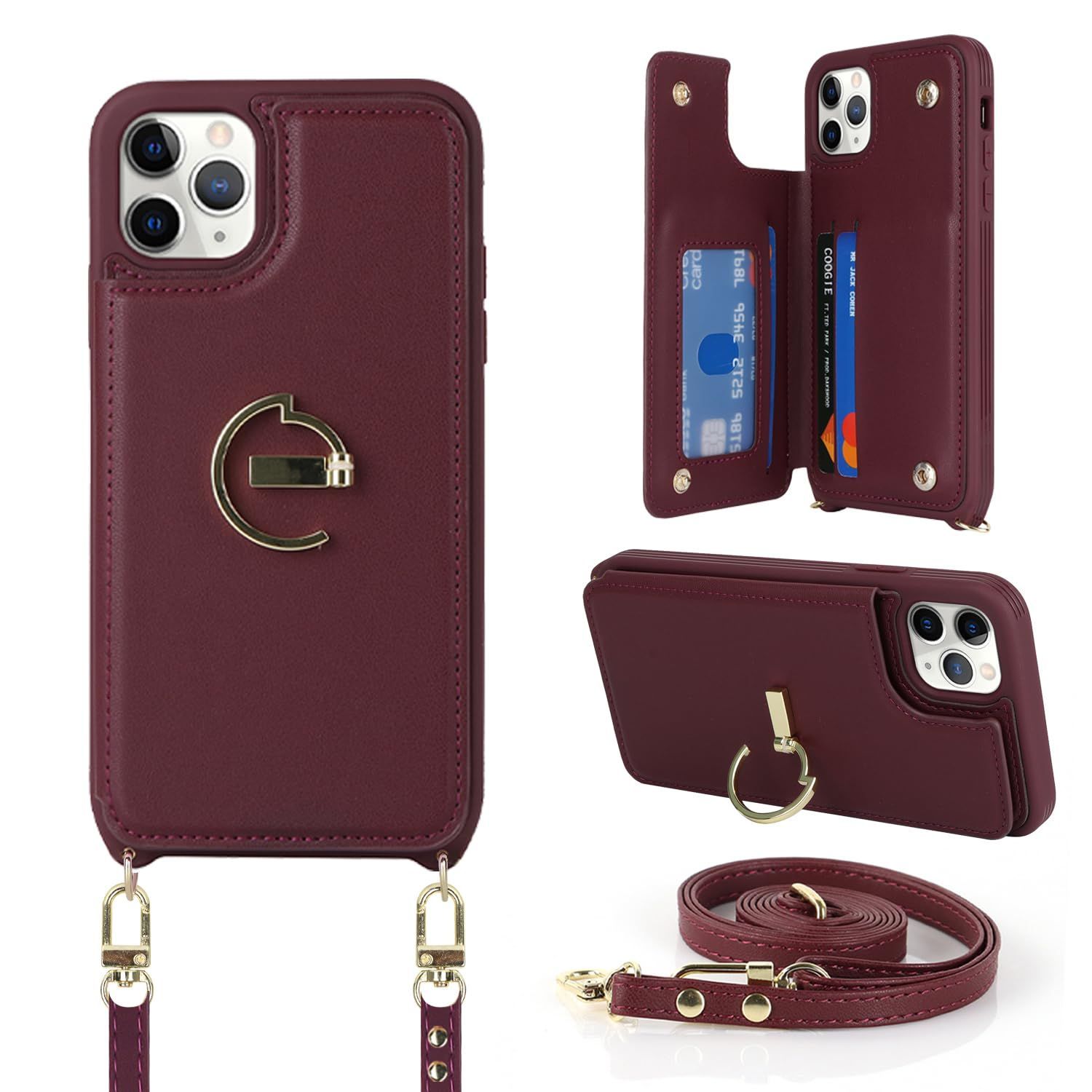 iPhoneアクセサリー iPhone11Pro 新着商品】レザー リング付き ショルダー 肩掛け iphone11promaxケース