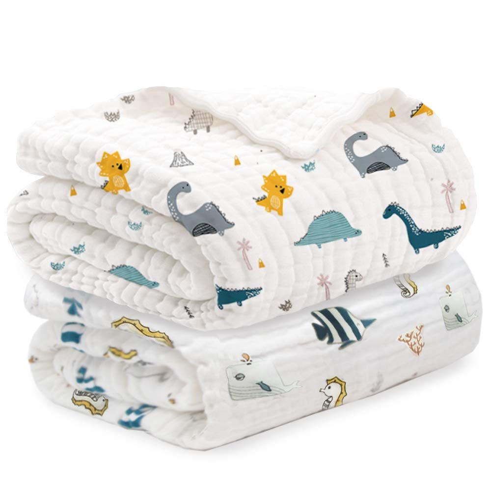赤ちゃん ベビー 出産祝い タオルケットお昼寝 保育園 海と恐龍 組 トドラーケット ガーゼケット 6重 L トドラー約110 110 cm CUPS LILY