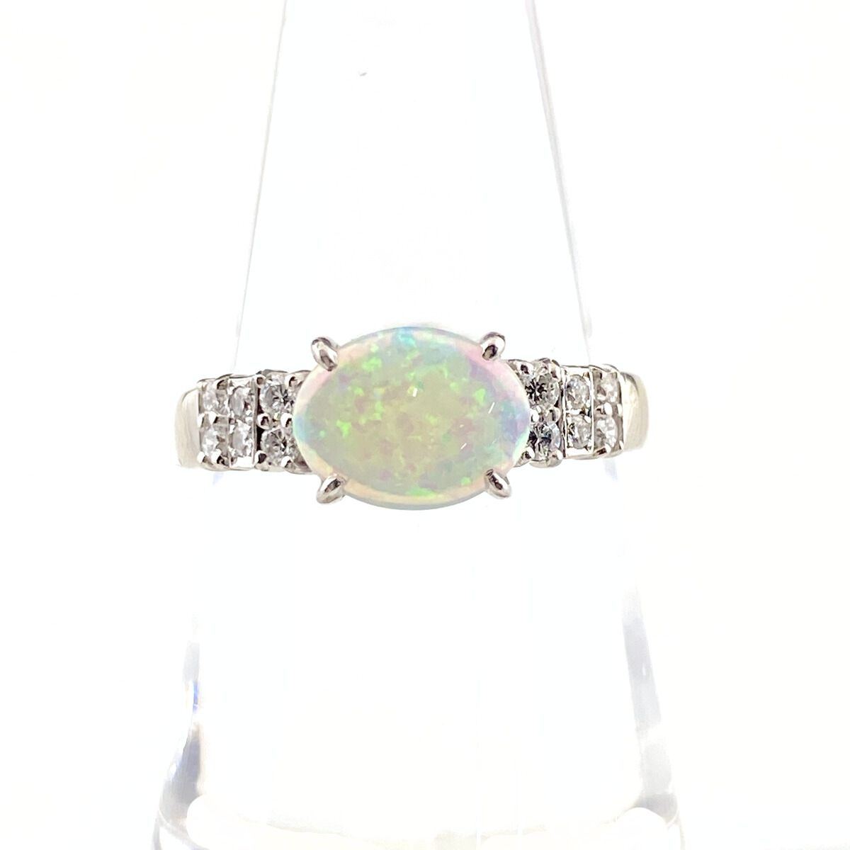 PT900 オパールダイヤリング#14 オパール デザインリング プラチナ メレダイヤ 指輪 リング 14号 Pt900