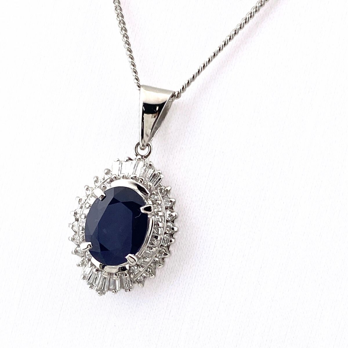 サファイア デザインネックレス プラチナ ペンダント メレダイヤ ネックレス Pt 850 ダイヤモンド レディース