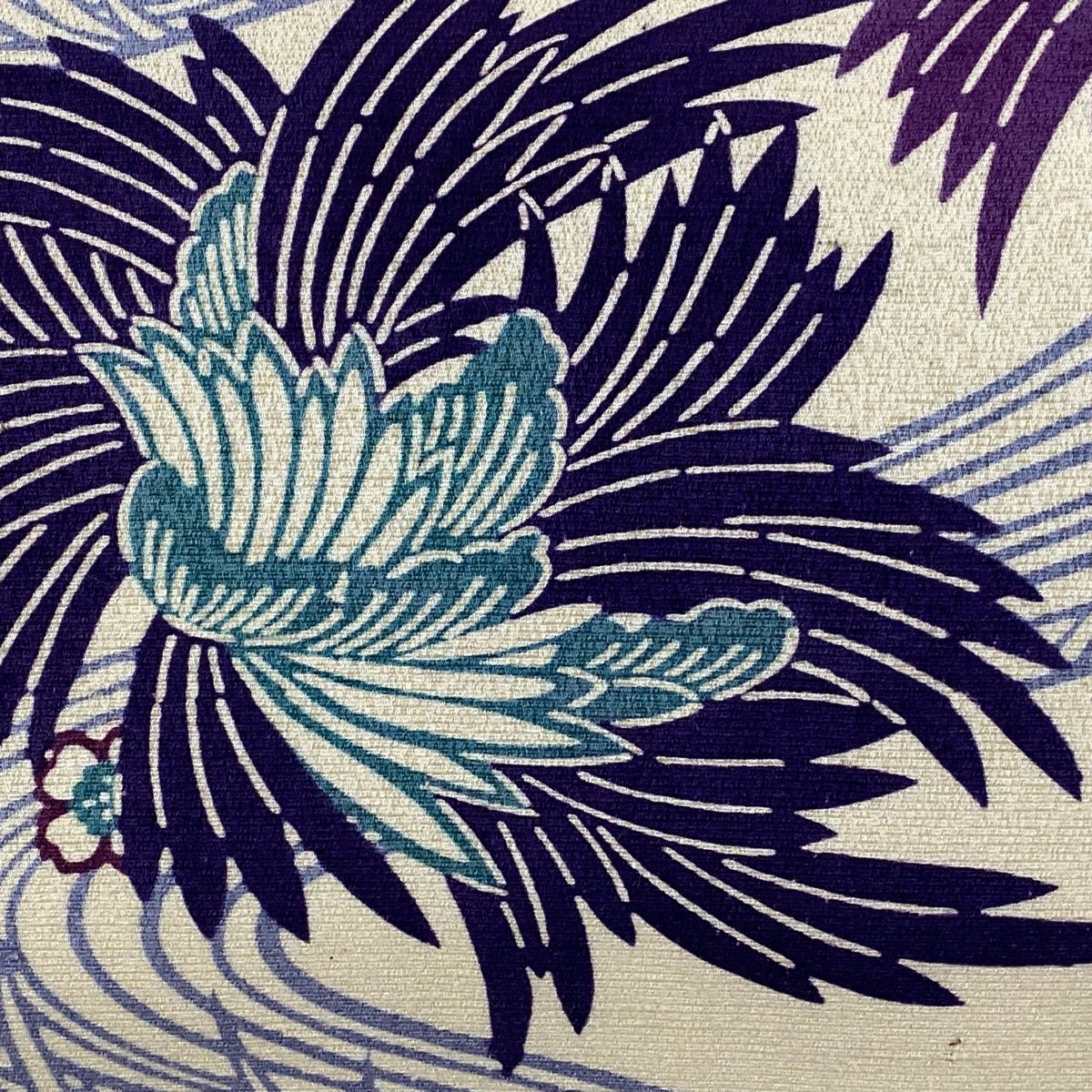 美品】 名古屋帯 逸品 栗山吉三郎 落款 紬地 和染紅型 菊 流水