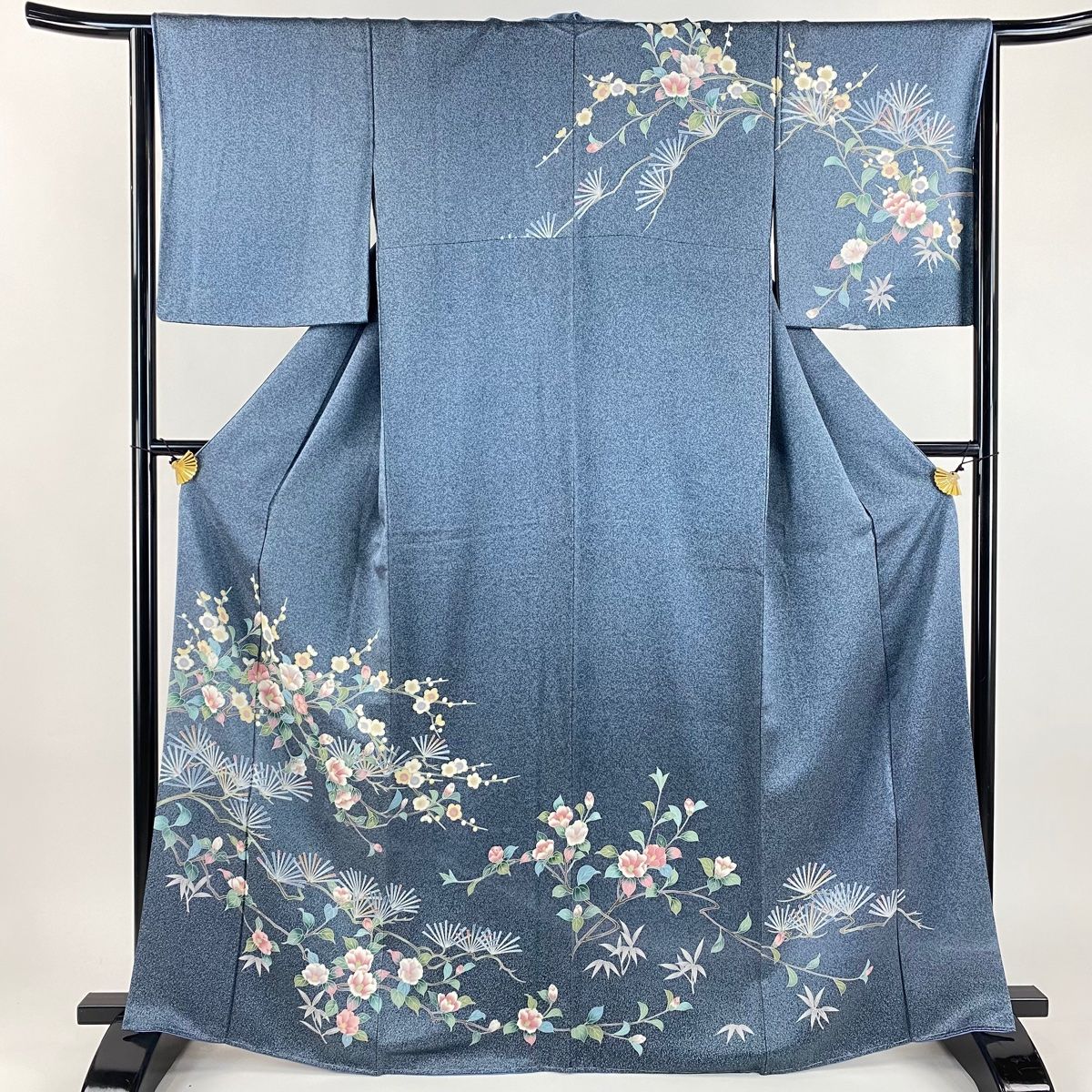 訪問着 身丈158cm 裄丈63cm S 袷 大島紬地 草花 波頭 染め分け ピンク 