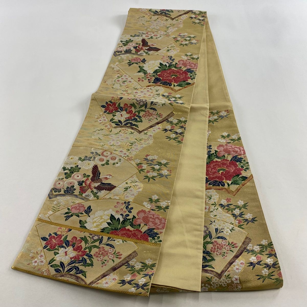 袋帯　中国緙絲　綴織　袋帯　扇面花車紋　未仕立て 訳あり　在庫保管品 袋帯 中国緙絲 綴織 袋帯 扇面花車紋 未仕立て 訳あり 在庫保管品