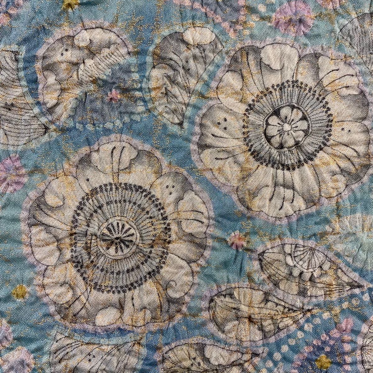 袋帯 名品 辻が花柄 銀糸 箔 灰緑 お太鼓柄 正絹 【中古】 - メルカリ