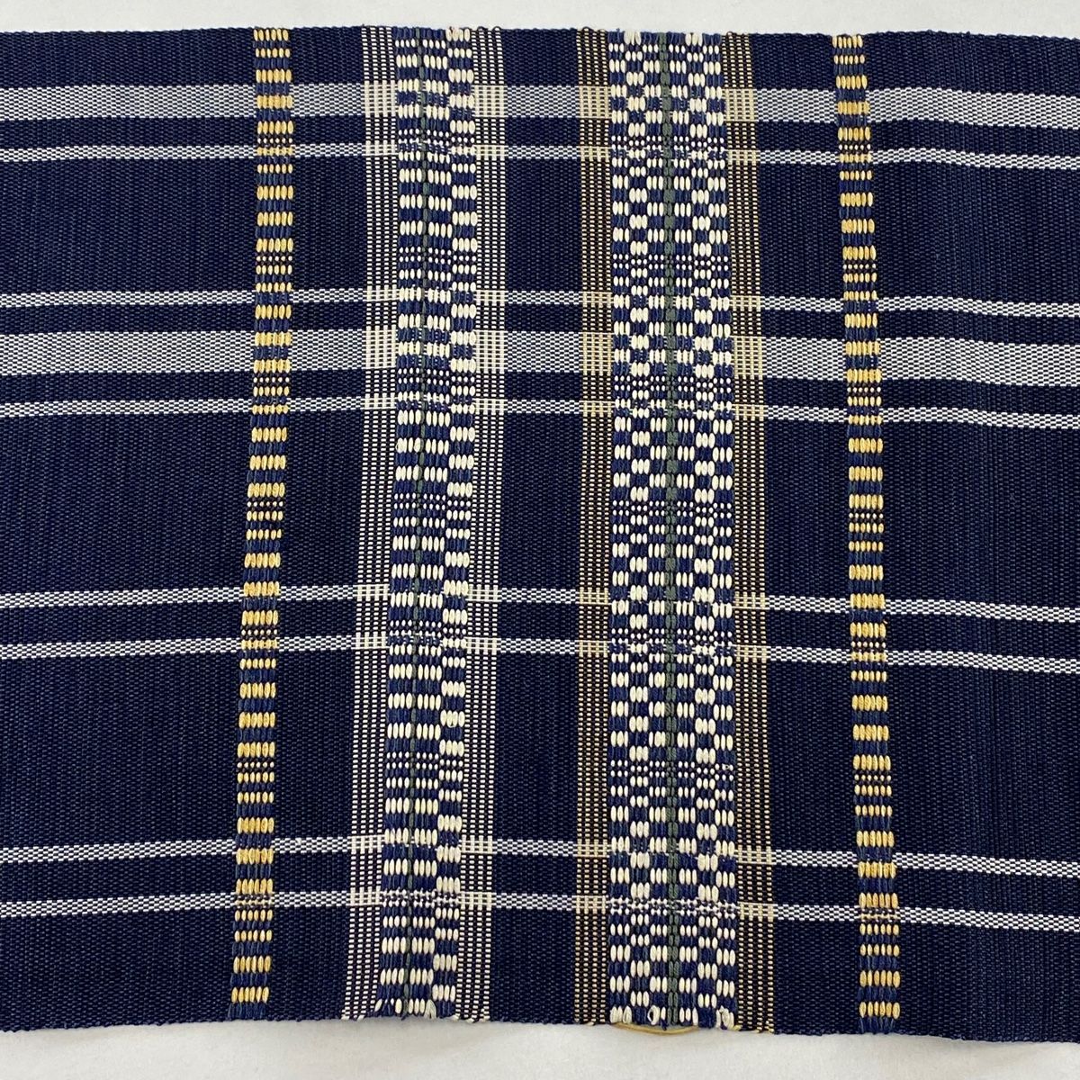 正絹　八寸名古屋帯 松葉仕立て　真綿紬　格子　墨黒✖️紫✖️藍色　美品 正絹 八寸名古屋帯 松葉仕立て 真綿紬 格子 墨黒✖️紫✖️藍