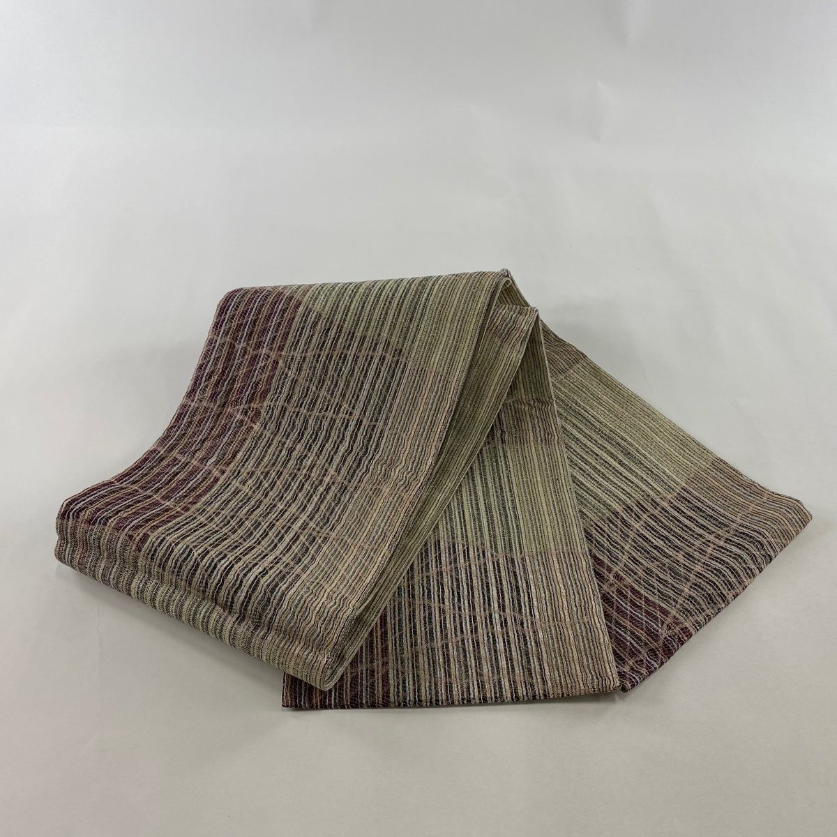 美品】 袋帯 秀品 縞 幾何学模様 金糸 ベージュ 六通 正絹 【中古