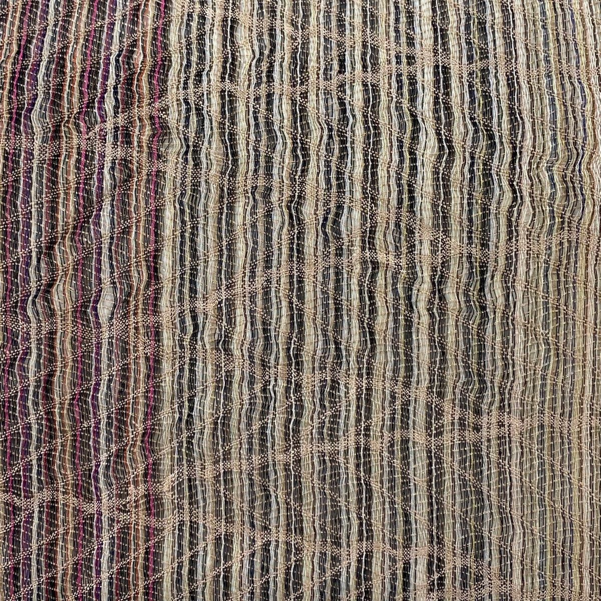 美品】 袋帯 秀品 縞 幾何学模様 金糸 ベージュ 六通 正絹 【中古