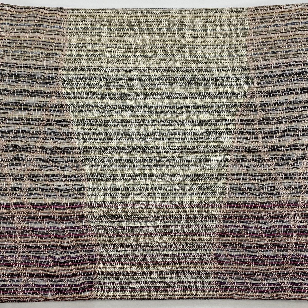 美品】 袋帯 秀品 縞 幾何学模様 金糸 ベージュ 六通 正絹 【中古