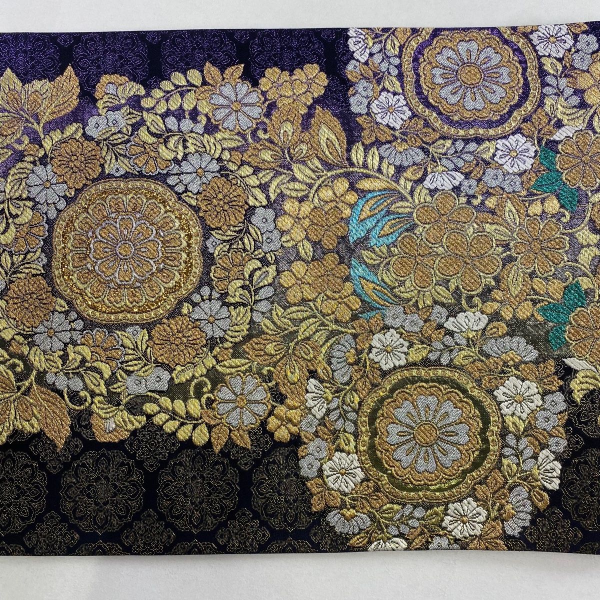 袋帯 秀品 関西仕立て 華文 花唐草 箔 金糸 黒 六通 正絹 【中古