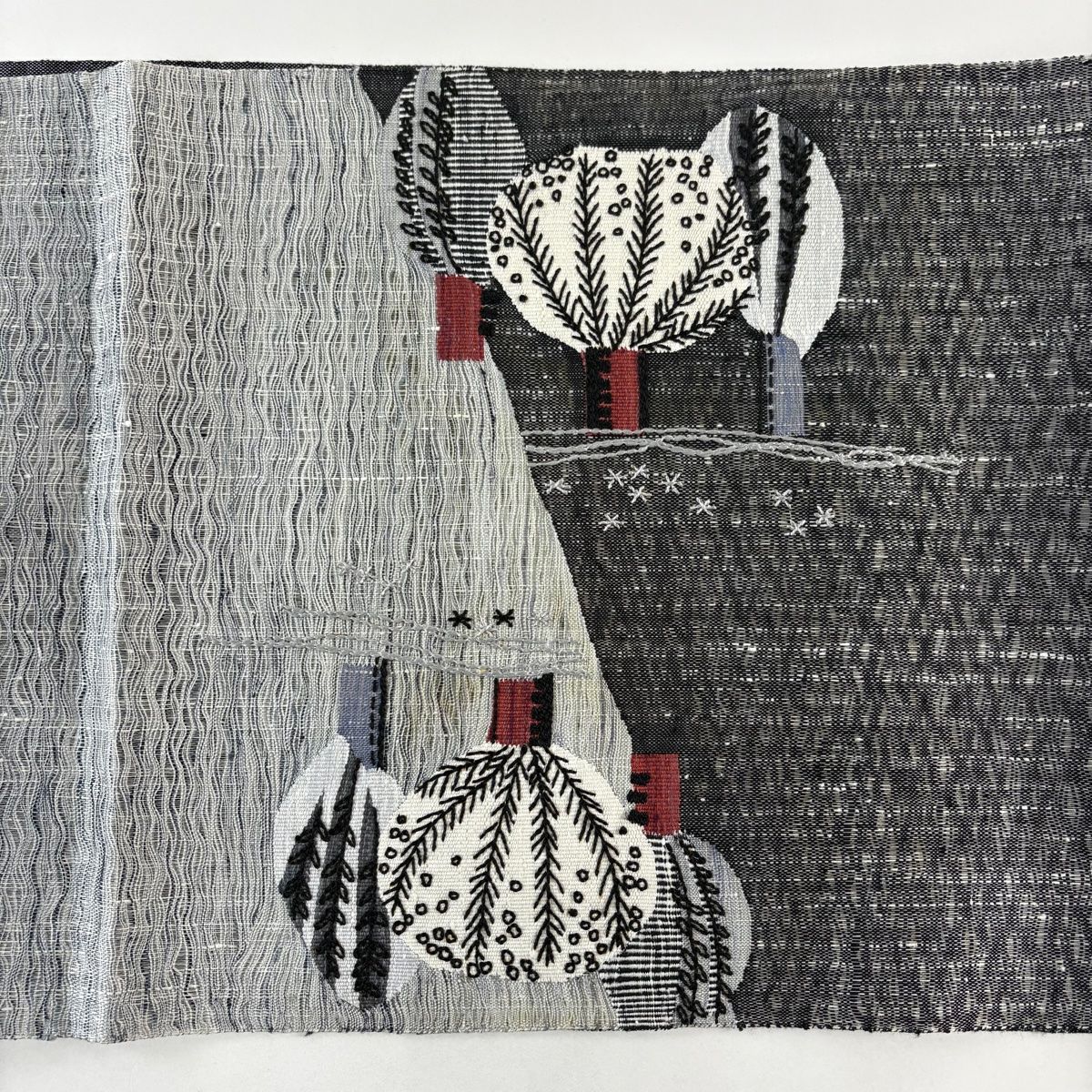 [美品] 刺繍　袋帯　正絹　黒　お太鼓柄　丸　洒落帯　カジュアル　小紋　紬　無地 SOUBIEN 名古屋帯 黒 九寸名古屋帯 ブラック 花 フラワー 刺繍 お太鼓