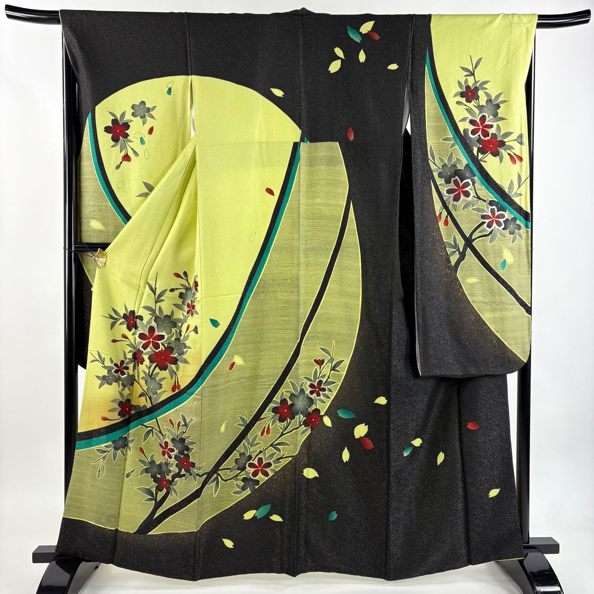 振袖 身丈162.5cm 裄丈67.5cm L 袷 桜 花びら 銀通し 金彩 抹茶色 正絹