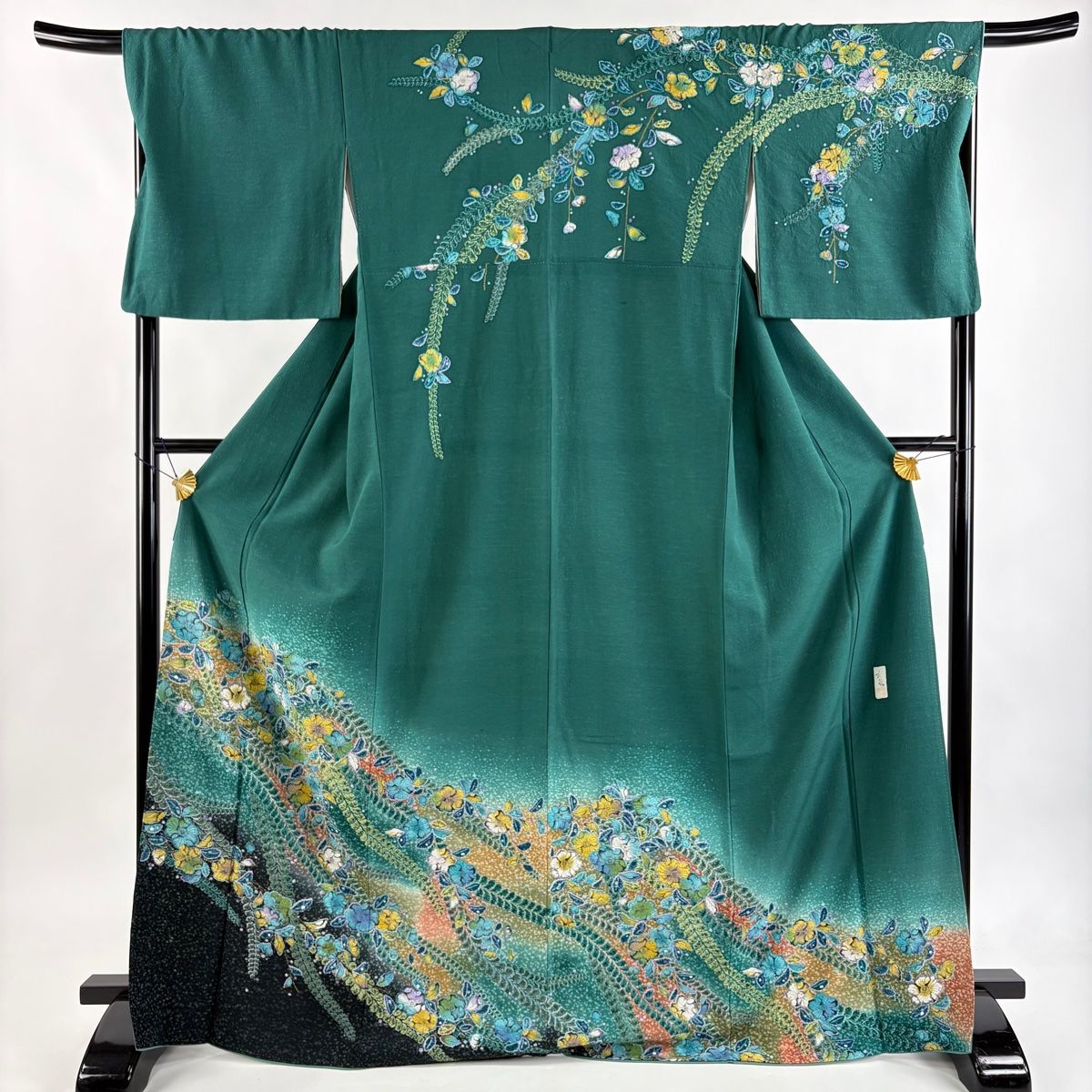 美品】 訪問着 身丈169.5cm 裄丈69cm L 袷 落款 辻が花 金彩 ぼかし 緑