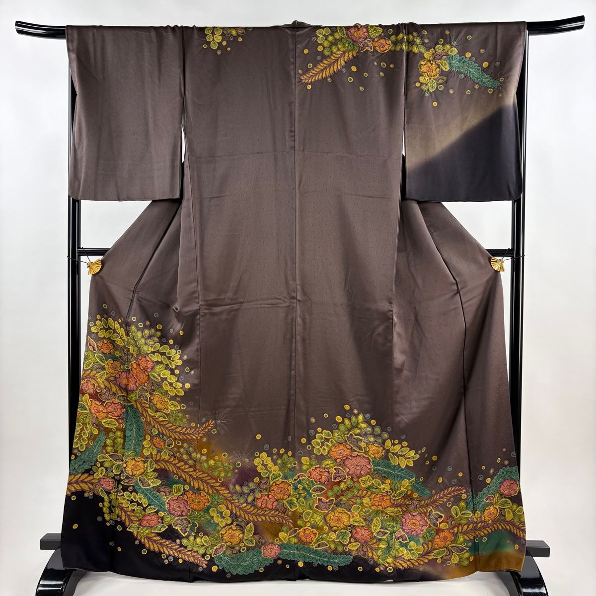 訪問着 身丈168cm 裄丈69cm L 袷 辻が花 金彩 ぼかし 焦茶色 正絹 名品