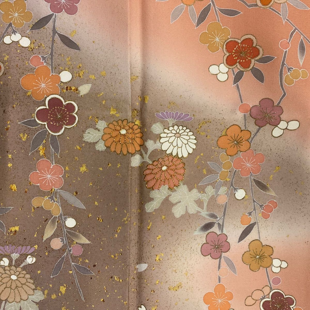 訪問着 身丈162cm 裄丈64cm M 袷 鈴乃屋 菊 枝梅 金糸 金彩 サーモン