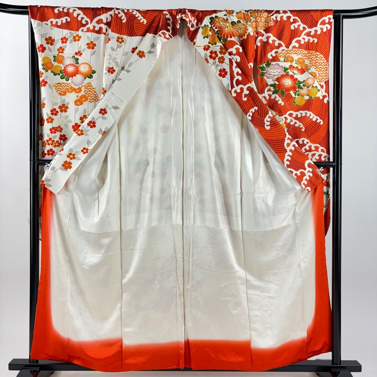 ジ*ー様 振袖 長襦袢 裄66 扇に花模様 正絹 着物 RK-6493