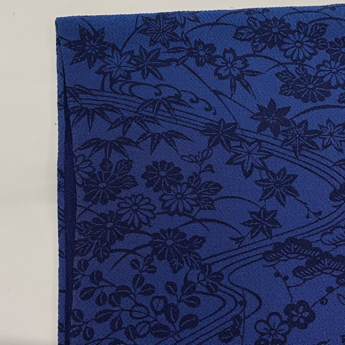 小紋 身丈158cm 裄丈63.5cm S 単衣 松竹梅 流水 縮緬 藍色 正絹 秀品