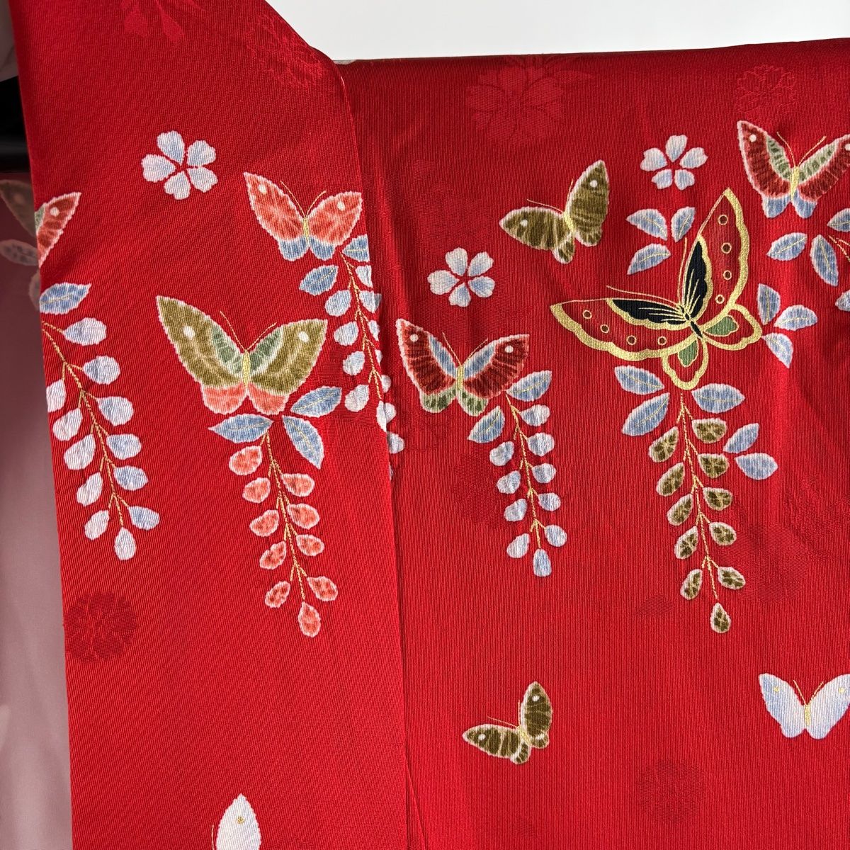 美品】 振袖 身丈166cm 裄丈66cm M 袷 袋帯フルセット 花車 蝶 金彩