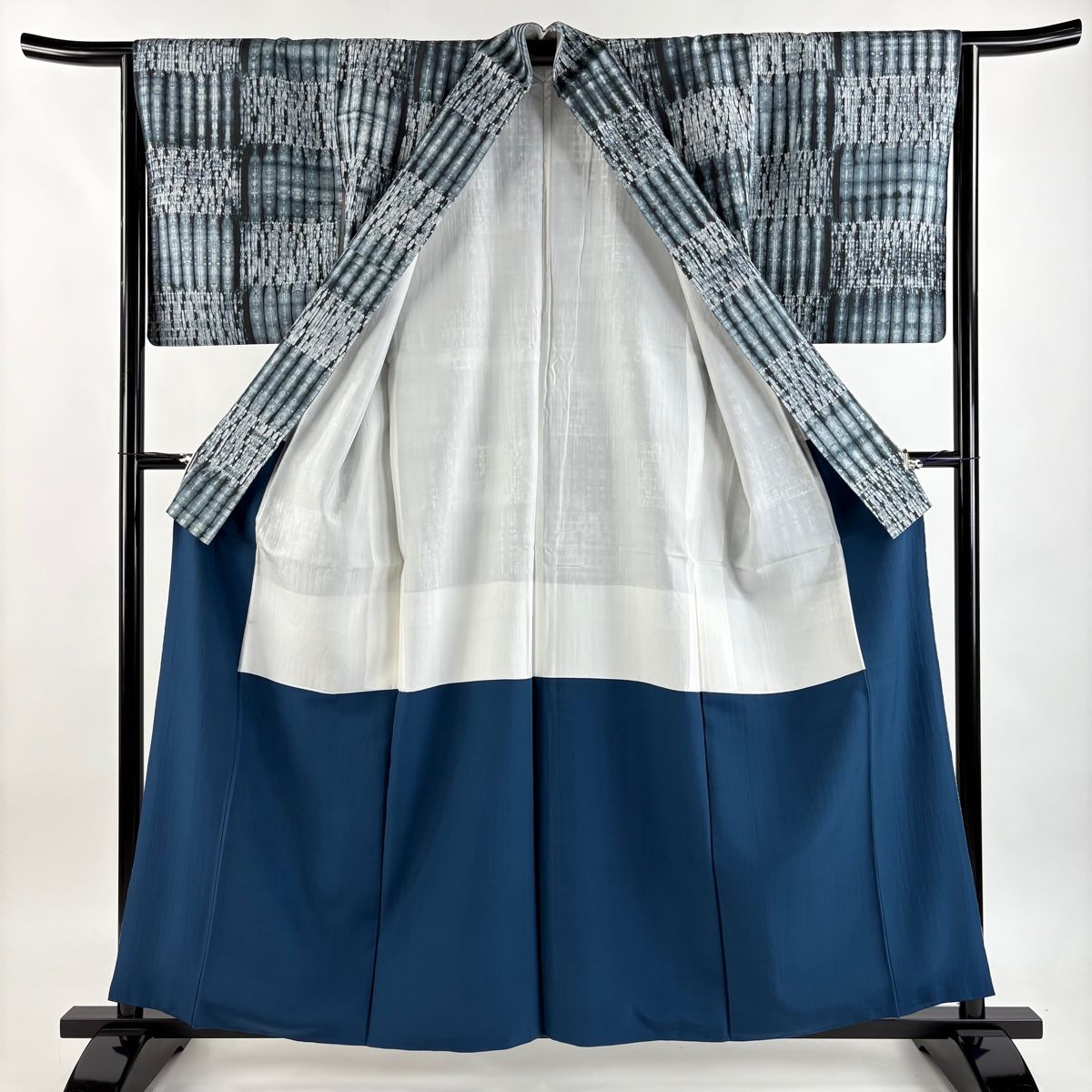 裄丈65着丈159袖丈46三つ紋着物～40絹スーツ～袋帯～帯締め～襟～Mニット 美品】 小紋 身丈159.5cm 裄丈65cm M 袷 袋帯セット 紬地 ますいわ屋