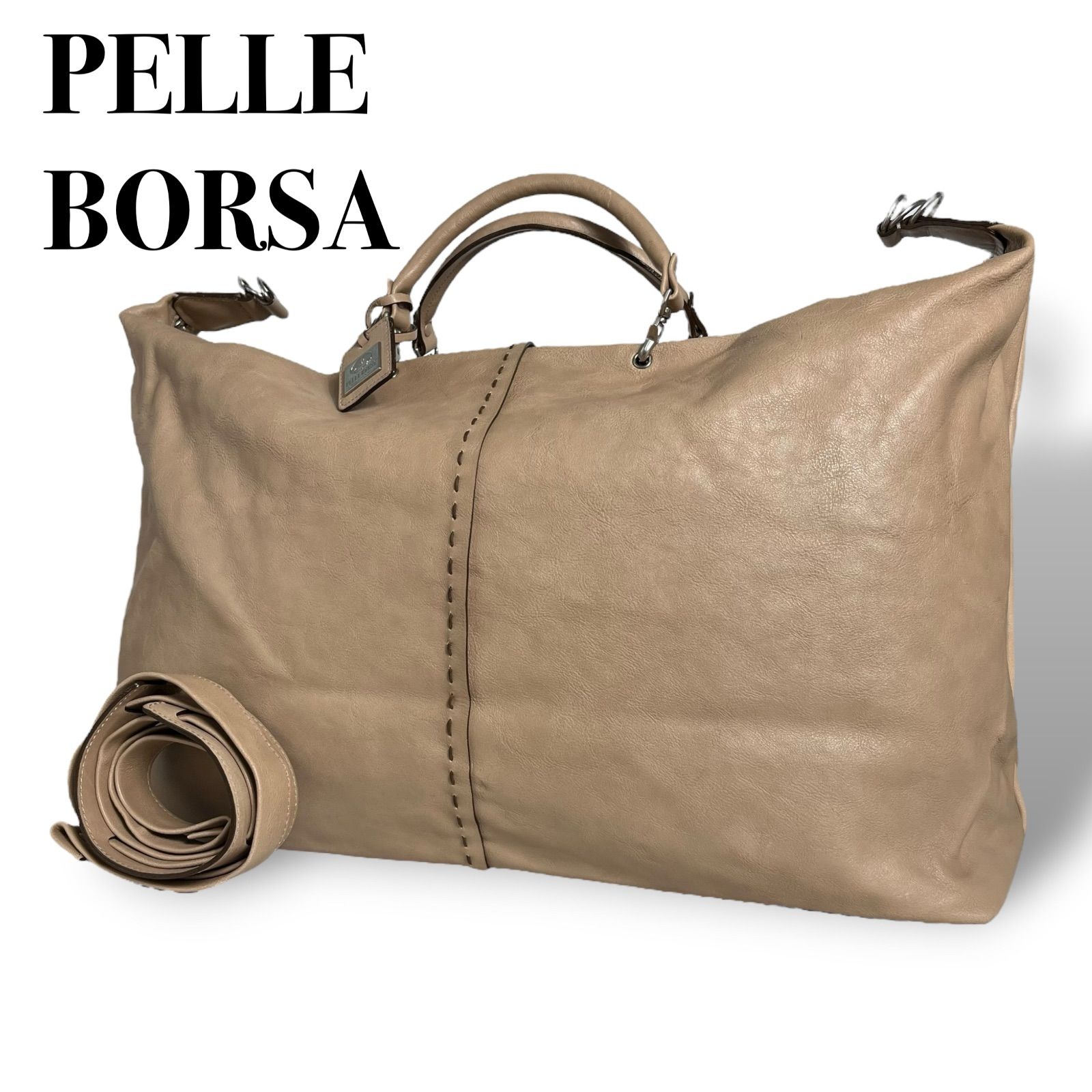 PELLE BORSA ペレボルサ トートバッグ 旅行用バッグ レディース ベージュ レザー 大容量 斜め掛け 手提げ 5171